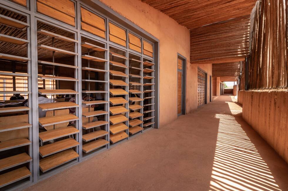 Eucalyptus-screened veranda at Burkina Institute of Technology by Kéré Architecture