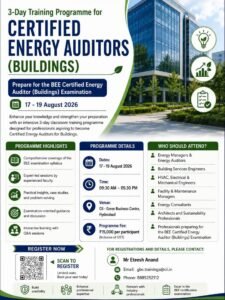 Participants attending the CII–IGBC 3-Day Training Programme for BEE Certified Energy Auditors (Buildings) scheduled from 17–19 August 2026 in Hyderabad.