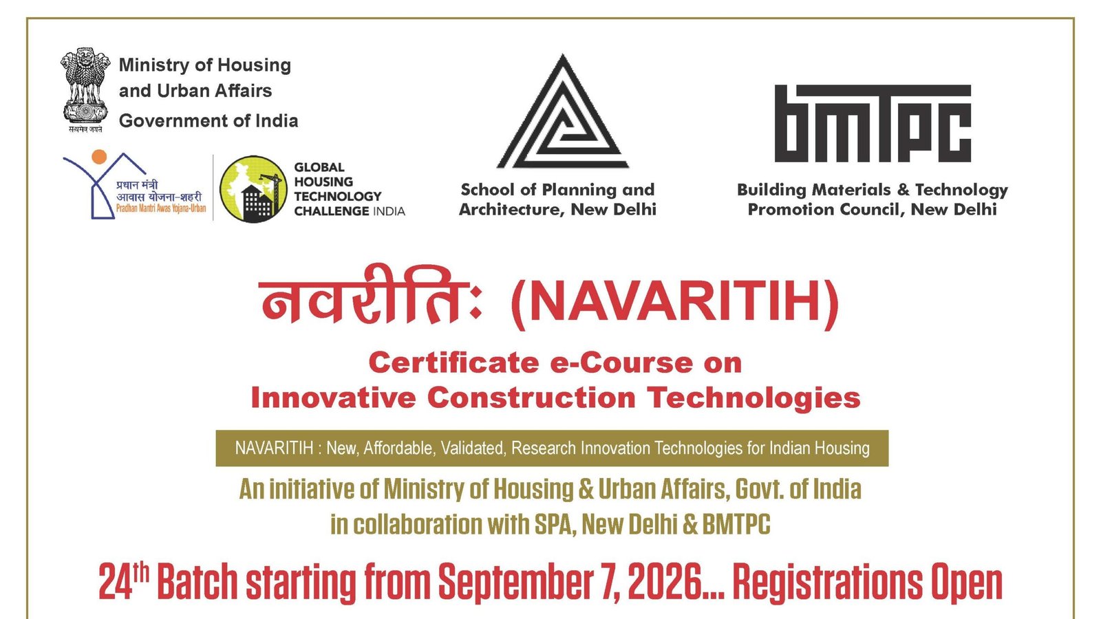 NAVARITIH 24th Batch Certificate e-Course on Innovative Construction Technologies 2026