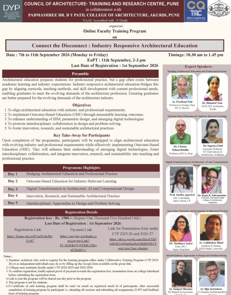 Online faculty training programme ‘Connect the Disconnect’ on industry-responsive architectural education