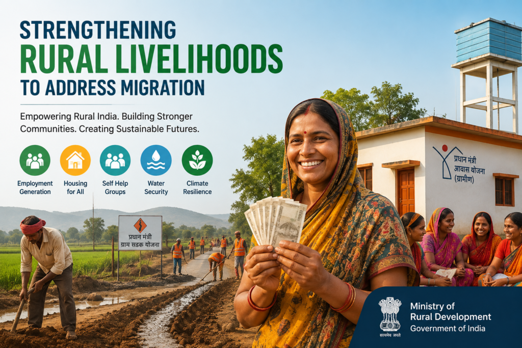 Government measures to strengthen rural livelihoods and address migration through employment, housing, self-help groups, water security and climate resilience