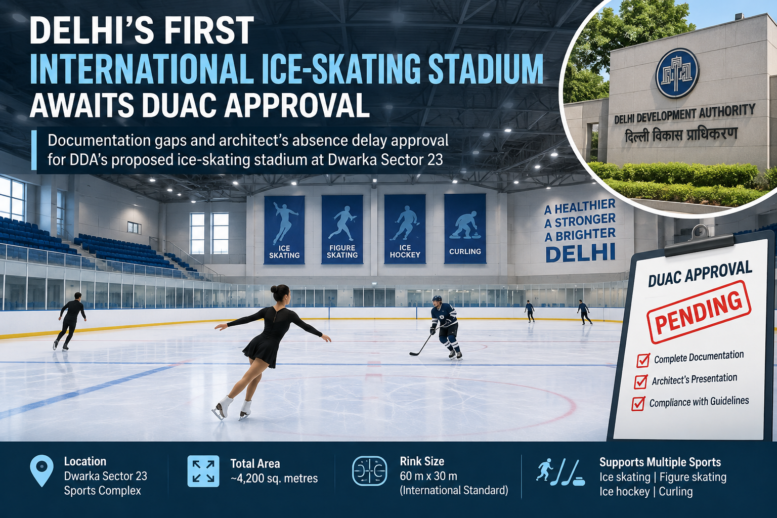 Delhi’s First International Ice-Skating Stadium Awaits DUAC Approval Over Documentation Gaps