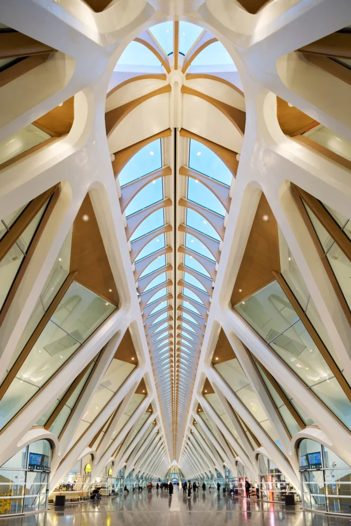 Interior structure and skylight of Gare de Mons by Santiago Calatrava