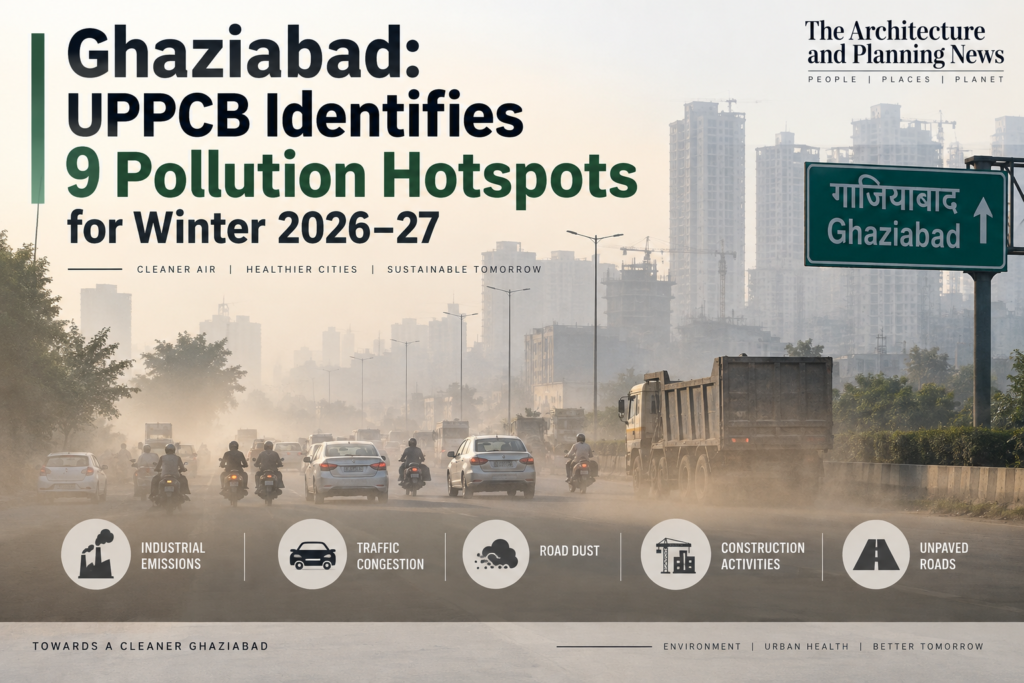 Dust and air pollution at a Ghaziabad road during winter