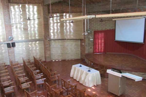 Exterior view of Laurie Baker’s brick auditorium at the Centre for Development Studies