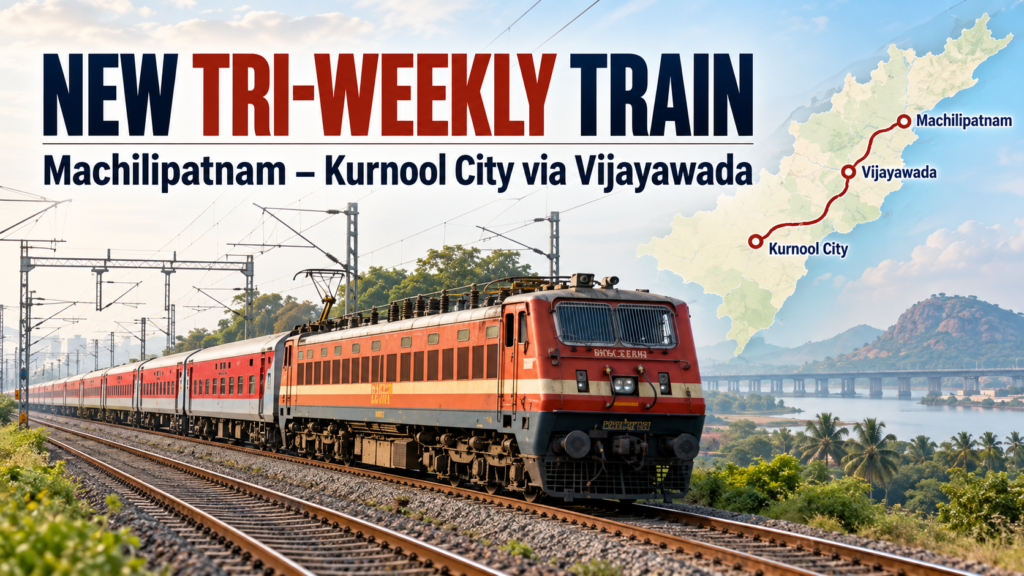Indian Railways new tri-weekly train connecting Machilipatnam and Kurnool City via Vijayawada