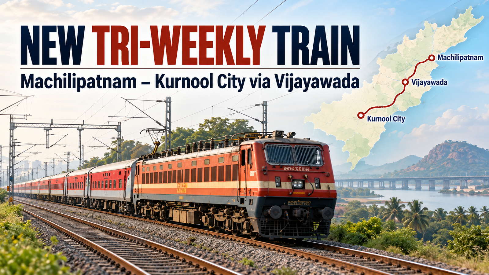 Indian Railways Approves New Tri-Weekly Train Between Machilipatnam and Kurnool City via Vijayawada