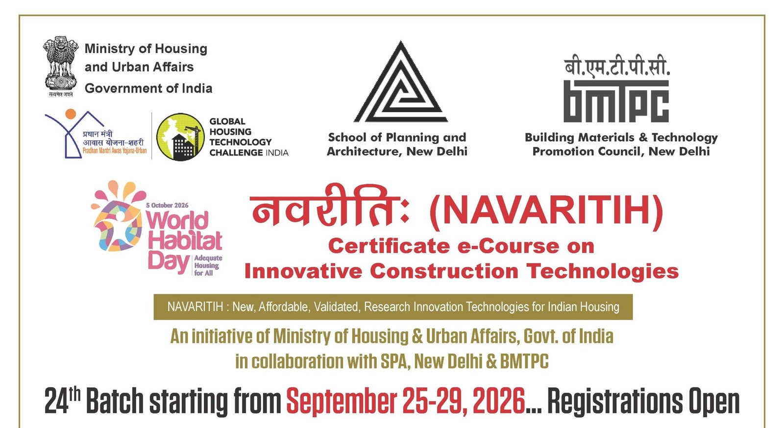 NAVARITIH 24th Batch Certificate e-Course on Innovative Construction Technologies 2026