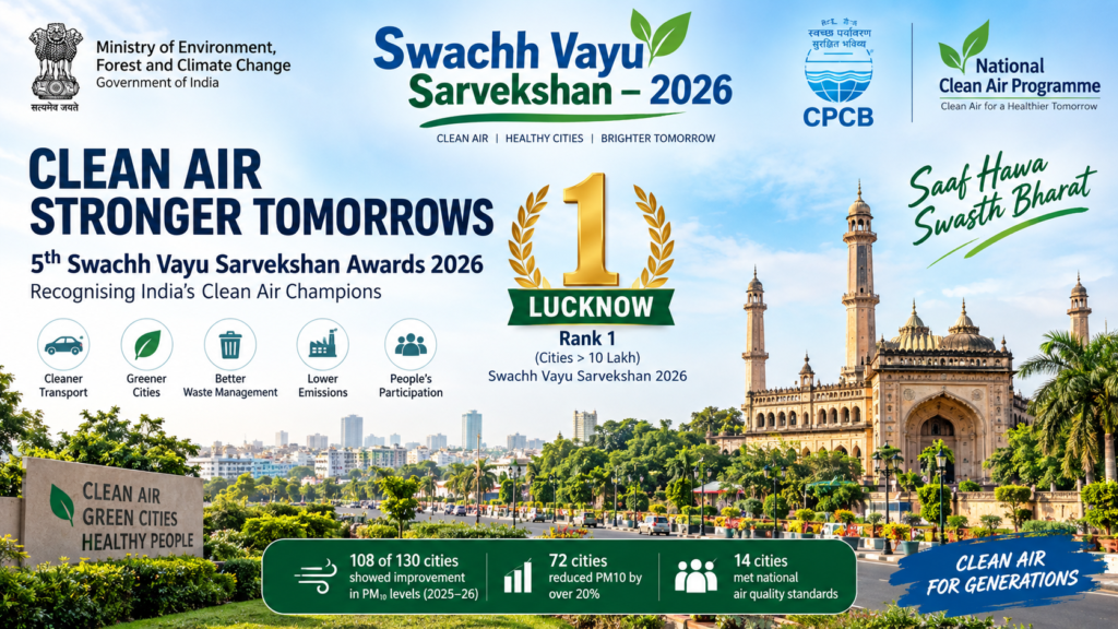 Swachh Vayu Sarvekshan Awards 2026 with Lucknow ranked first among cities above 10 lakh population