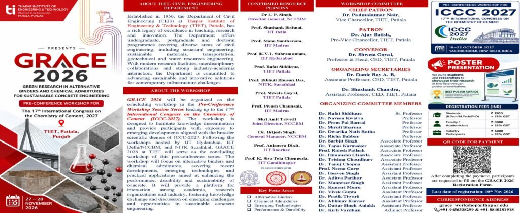 GRACE 2026 pre-conference workshop on sustainable concrete engineering at TIET Patiala