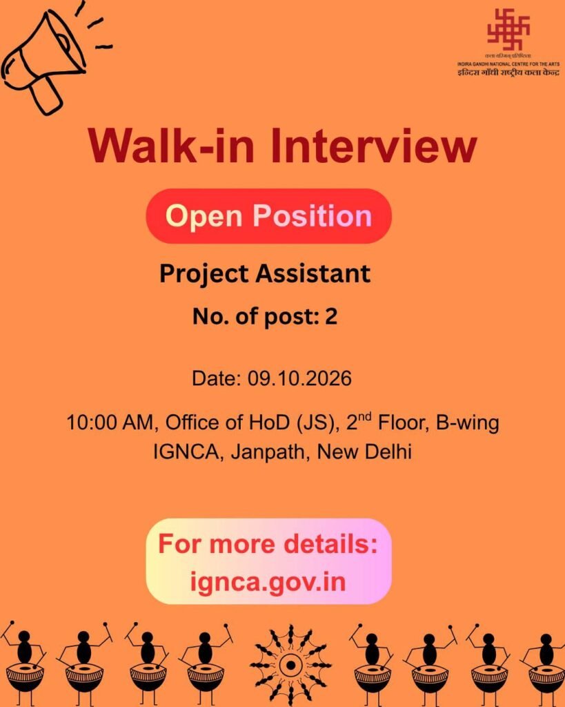 IGNCA Recruitment 2026 Project Assistant walk-in interview