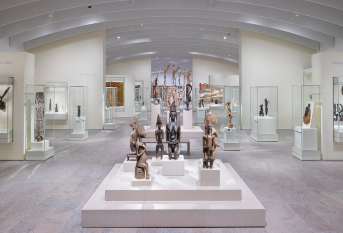 Gallery displaying African, Oceanic and ancient American artworks at the Michael C. Rockefeller Wing of The Met
