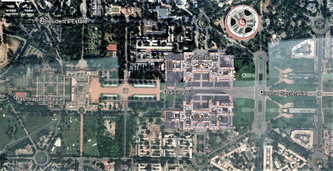 Aerial view of North Block and South Block in New Delhi, planned for the Yuge Yugeen Bharat National Museum
