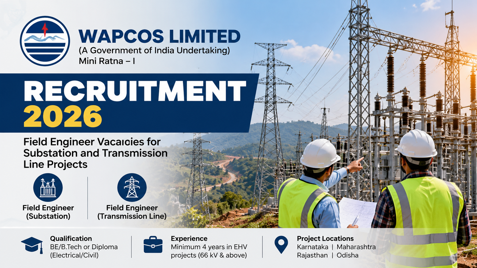WAPCOS Limited Recruitment 2026: Vacancies for Field Engineers in Substation and Transmission Line Projects